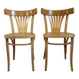 Pair of Thonet-inspired bistro chairs in light beech