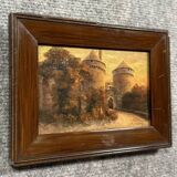 Oil painting on panel dated 1910 depicting the Château fort de Lassay