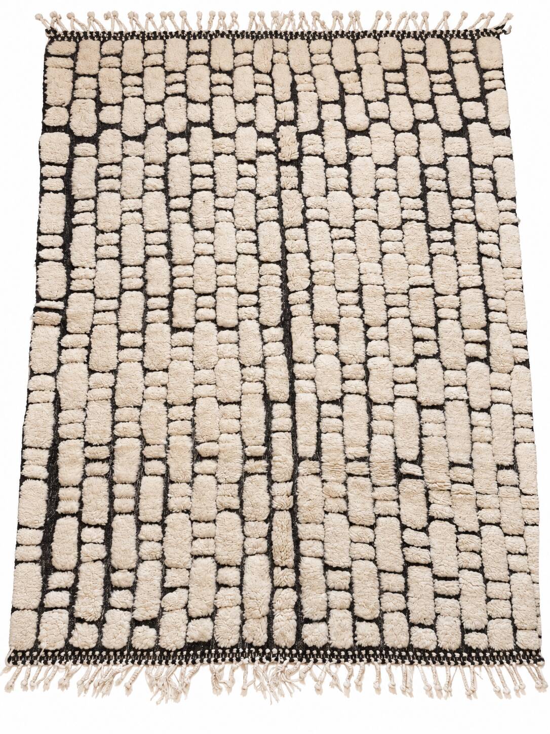 Large cream and black checked Berber rug, 280 × 200 cm.