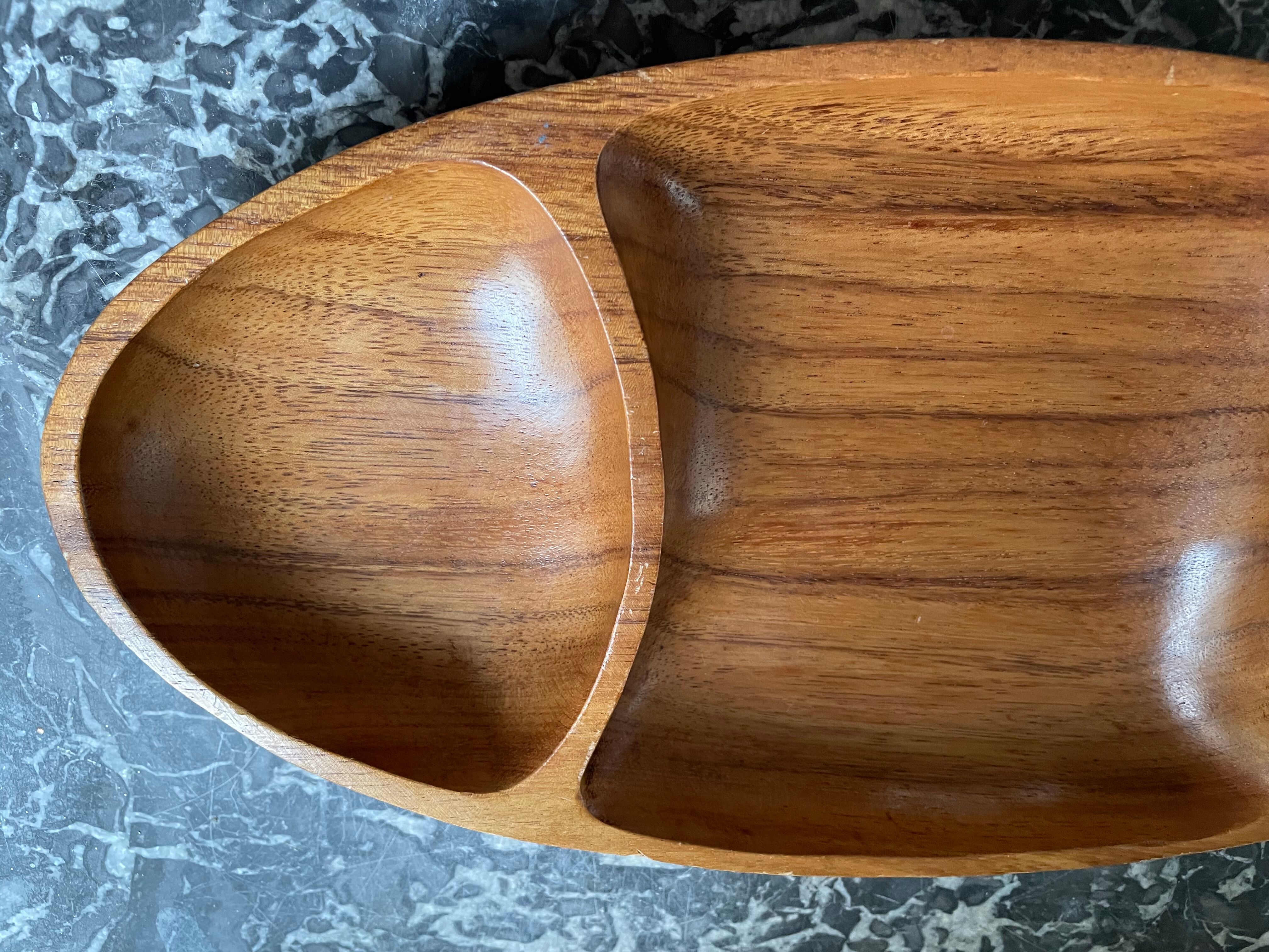 Compartmentalized wooden serving dish