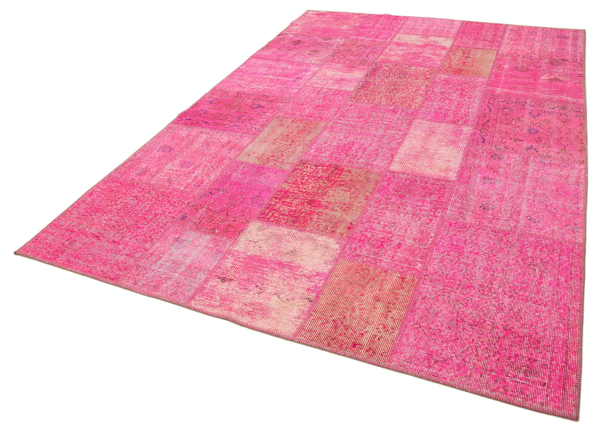 Handwoven oriental vintage 203 cm x 300 cm pink patchwork carpet