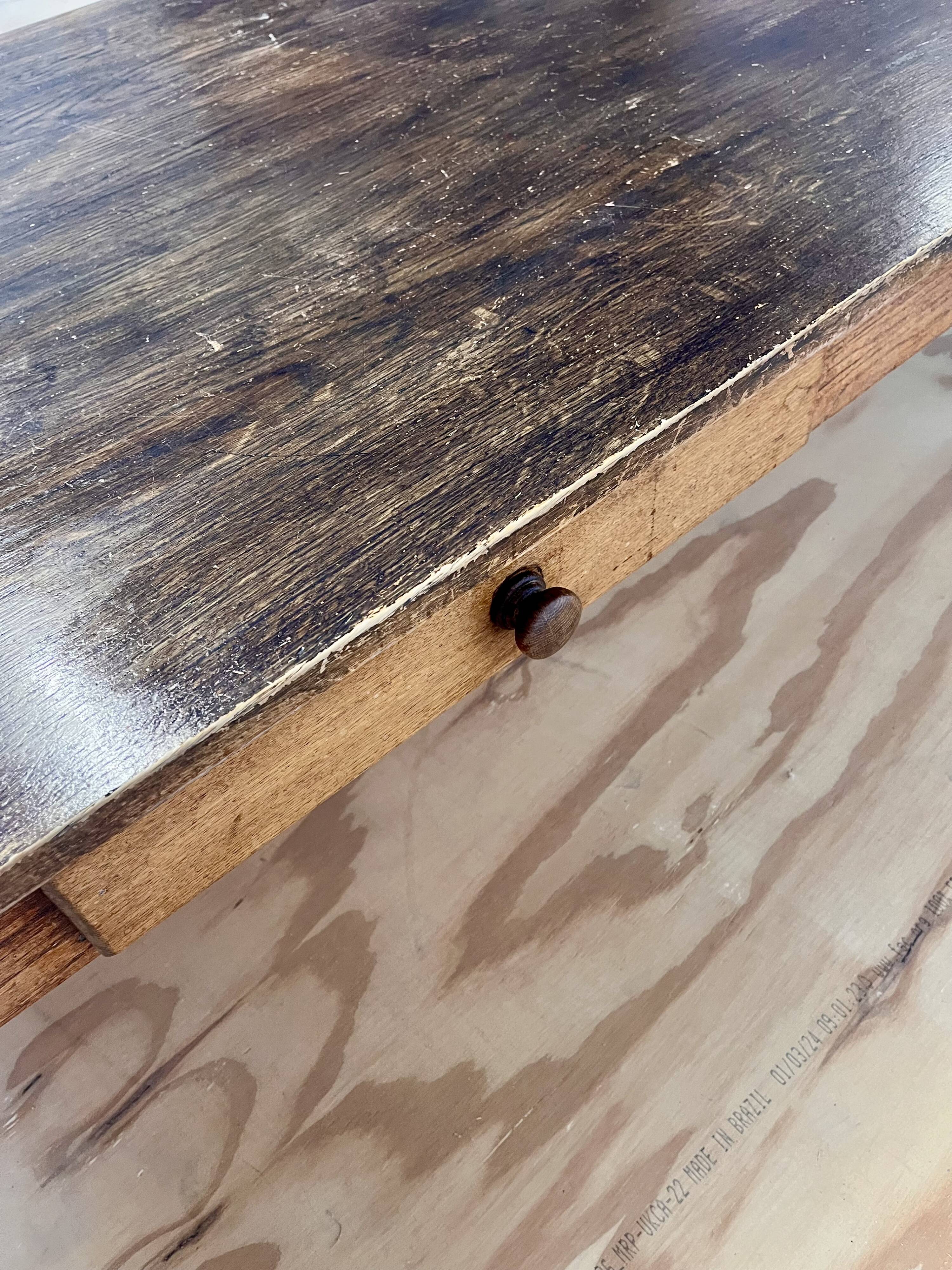 Oversized Vintage Oak Coffee Table with Two Drawers