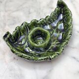 Small candle holder in green slip ceramic