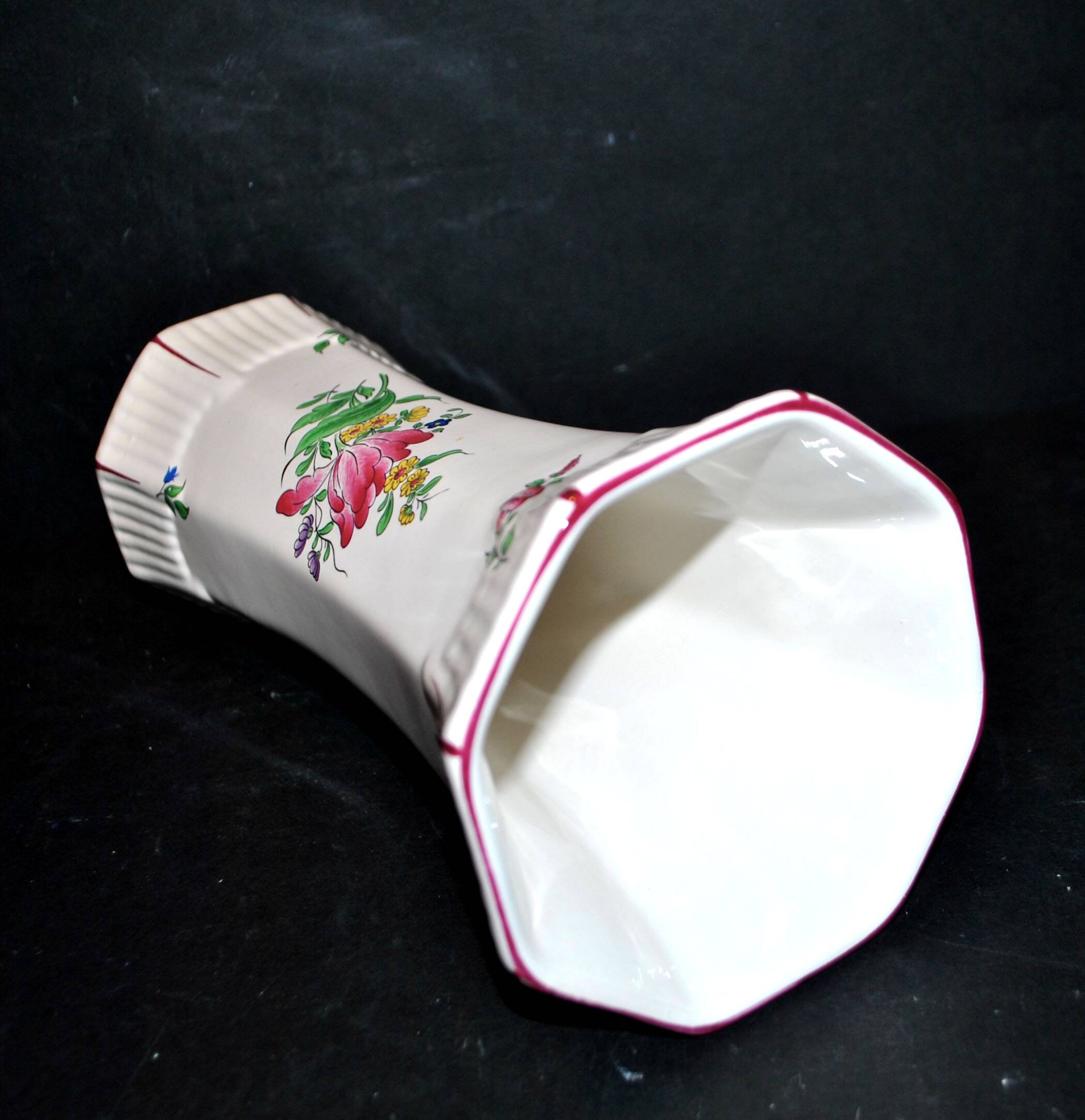 Octagonal ceramic vase KG LUNEVILLE Hand-painted floral street lamp decor