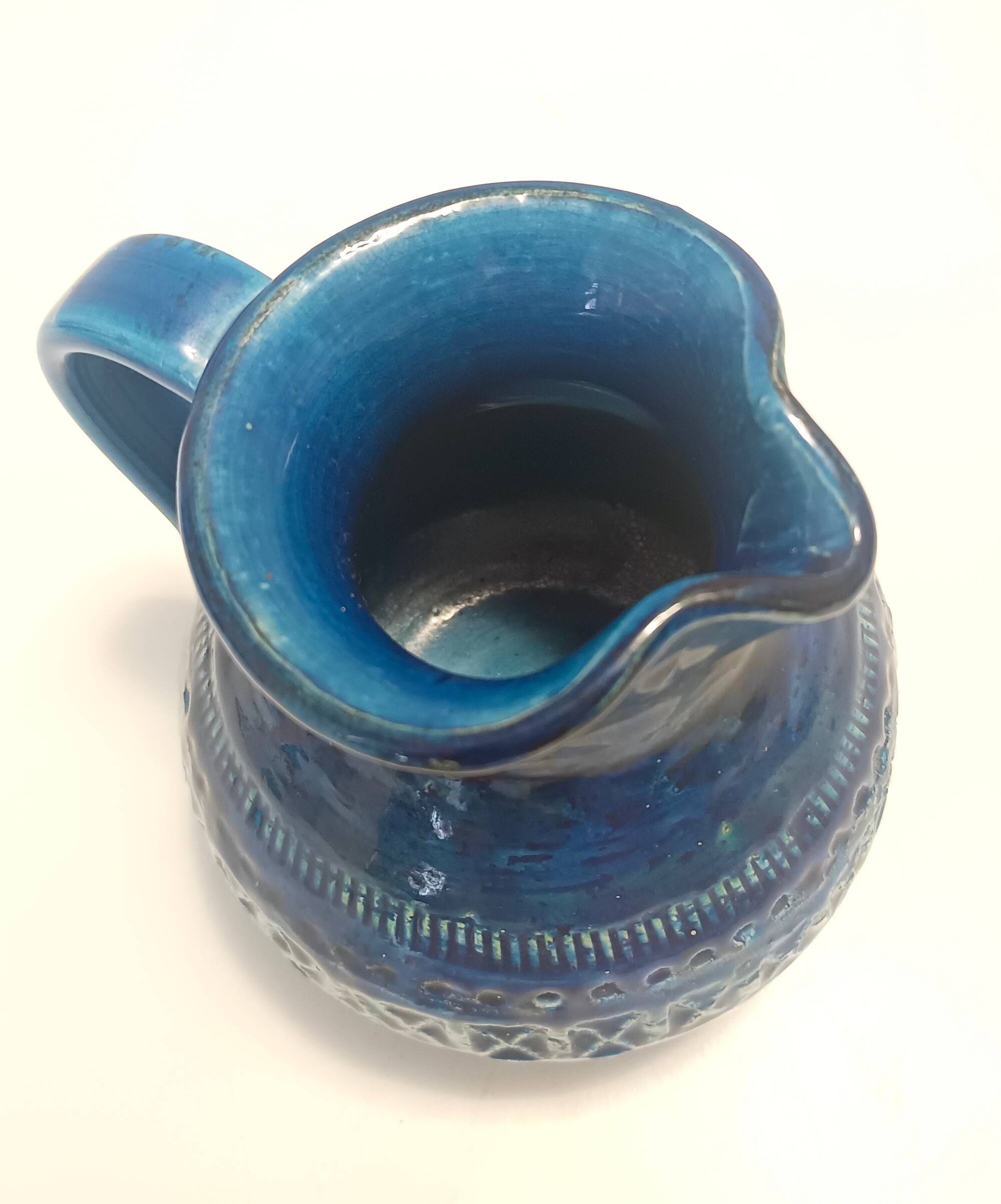 Handmade Rimini Blue Lacquered Ceramic Jug by Aldo Londi for Bitossi, Italy