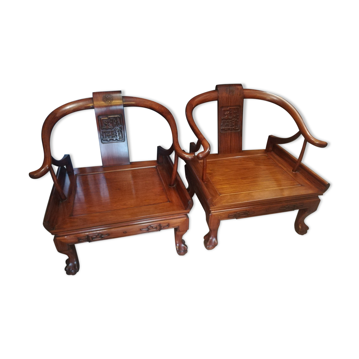 Pair of Chinese armchairs made of exotic wood