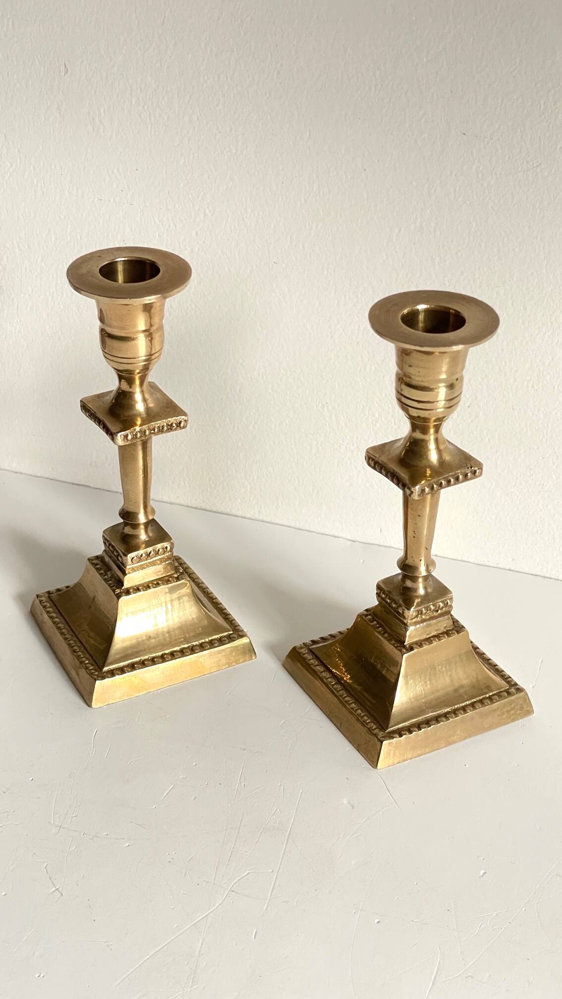 Pair of Vintage INDIA Solid Brass CANDLE HOLDERS
