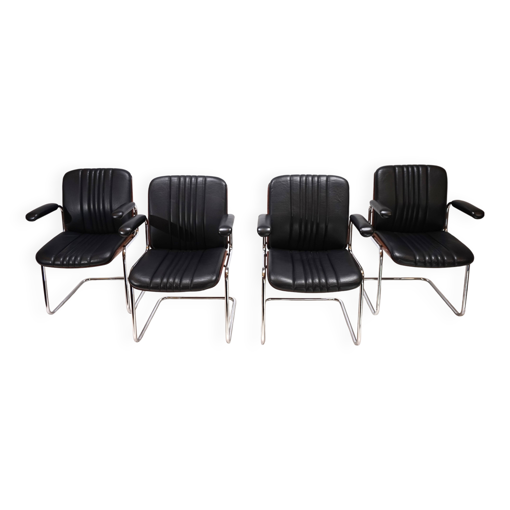 Set of 4 Martin Stoll Leather Dining/Conference Chairs by Professor Karl Dittert