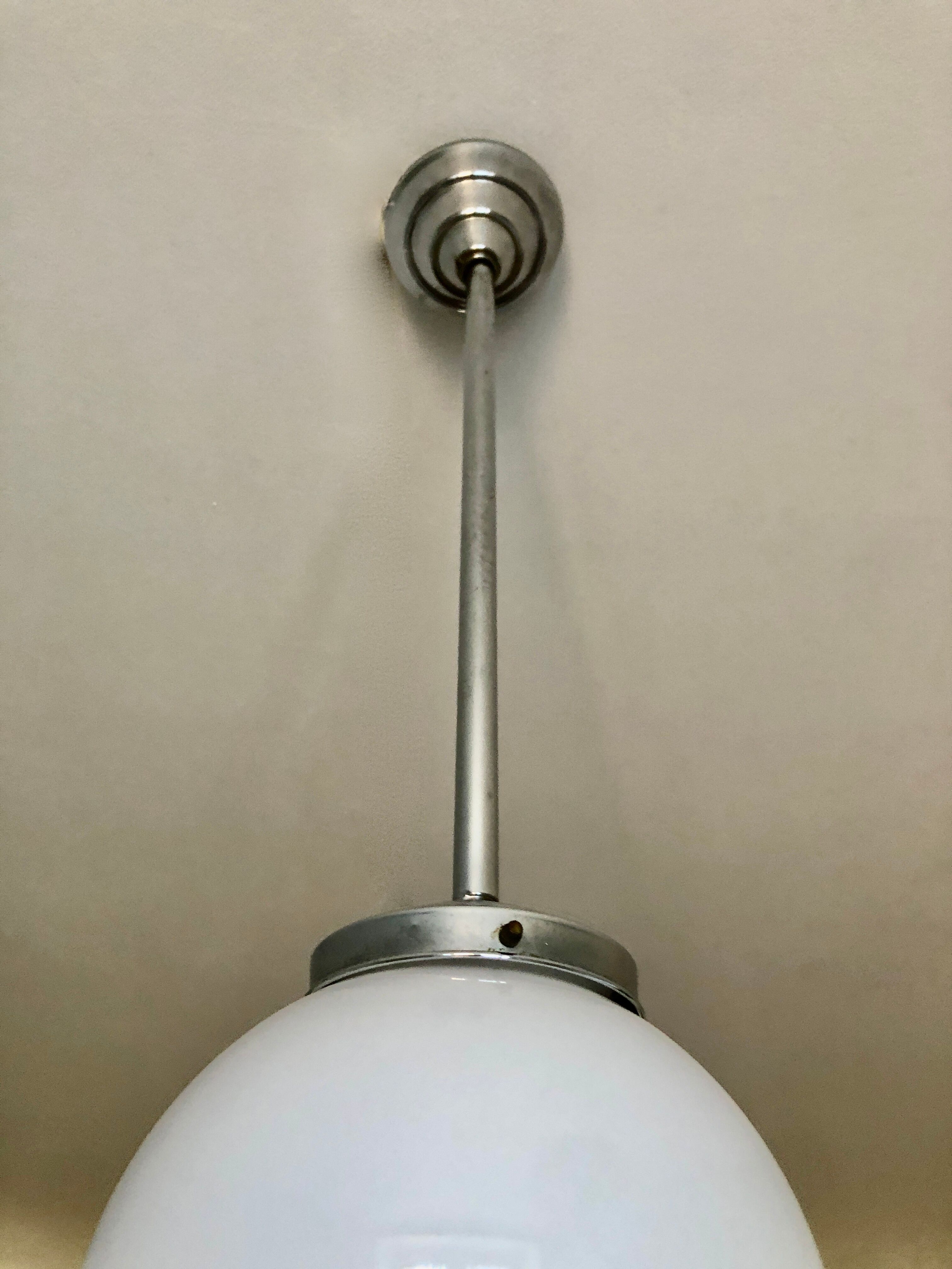 Minimalist chrome and opaline pendant lamp 1950