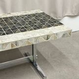 Vintage coffee table in chromed metal and ceramic