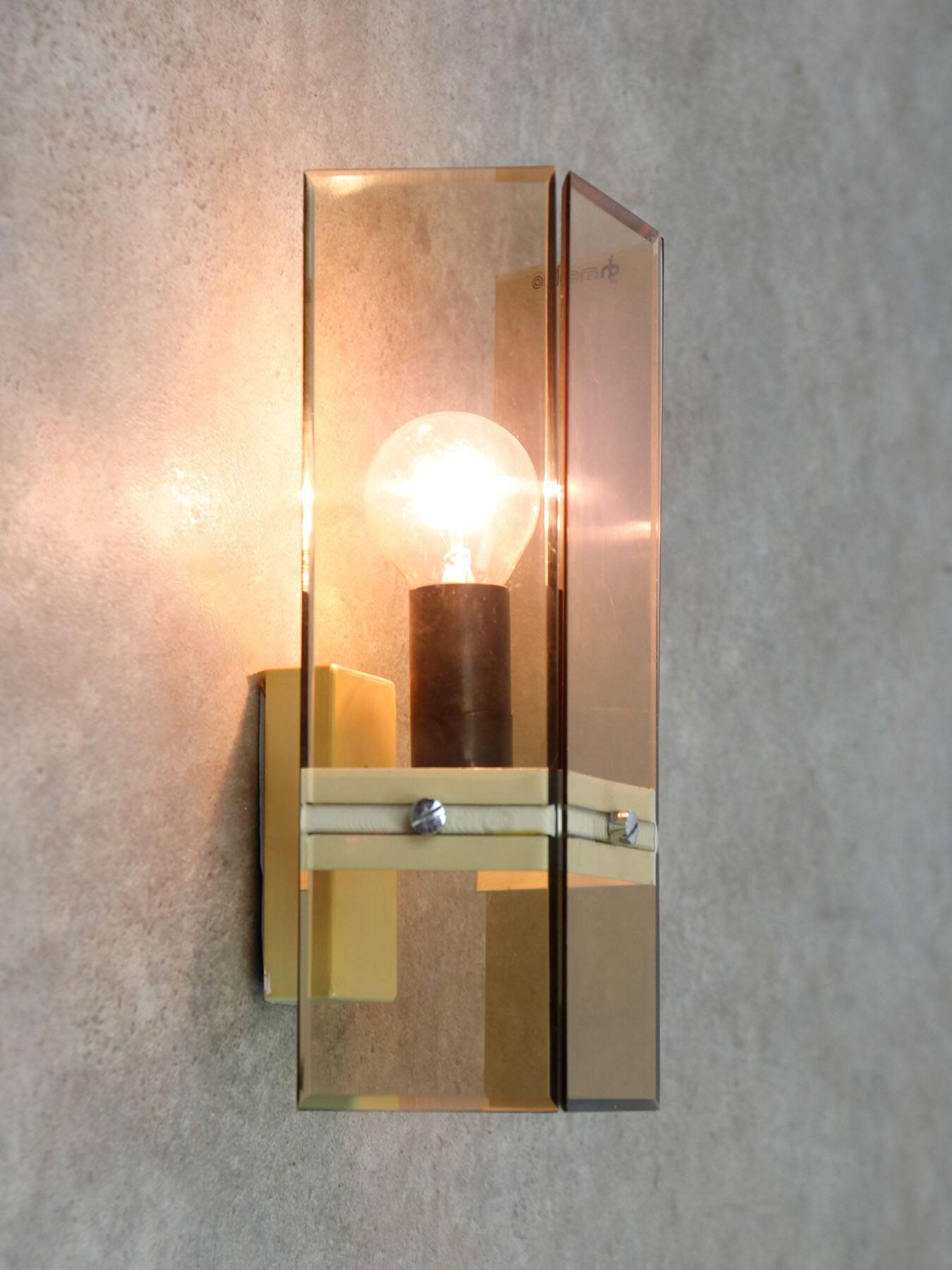 Italian Smoked Plexiglas Sconce for Guzzini, 1970s