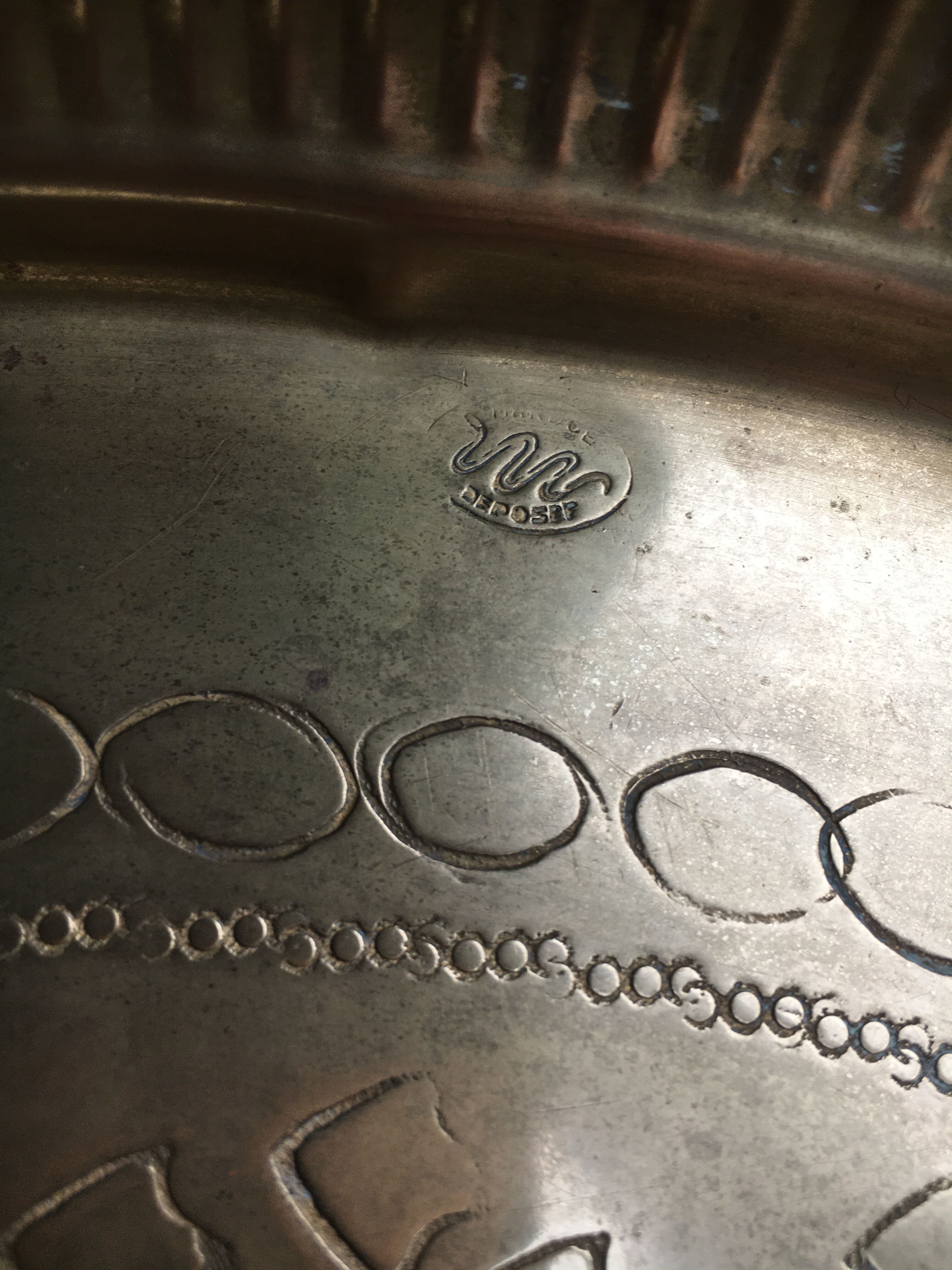 Golden service tray in vintage brass