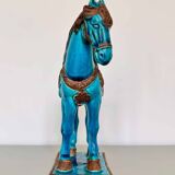 Sculpture of a Tang horse in turquoise blue earthenware