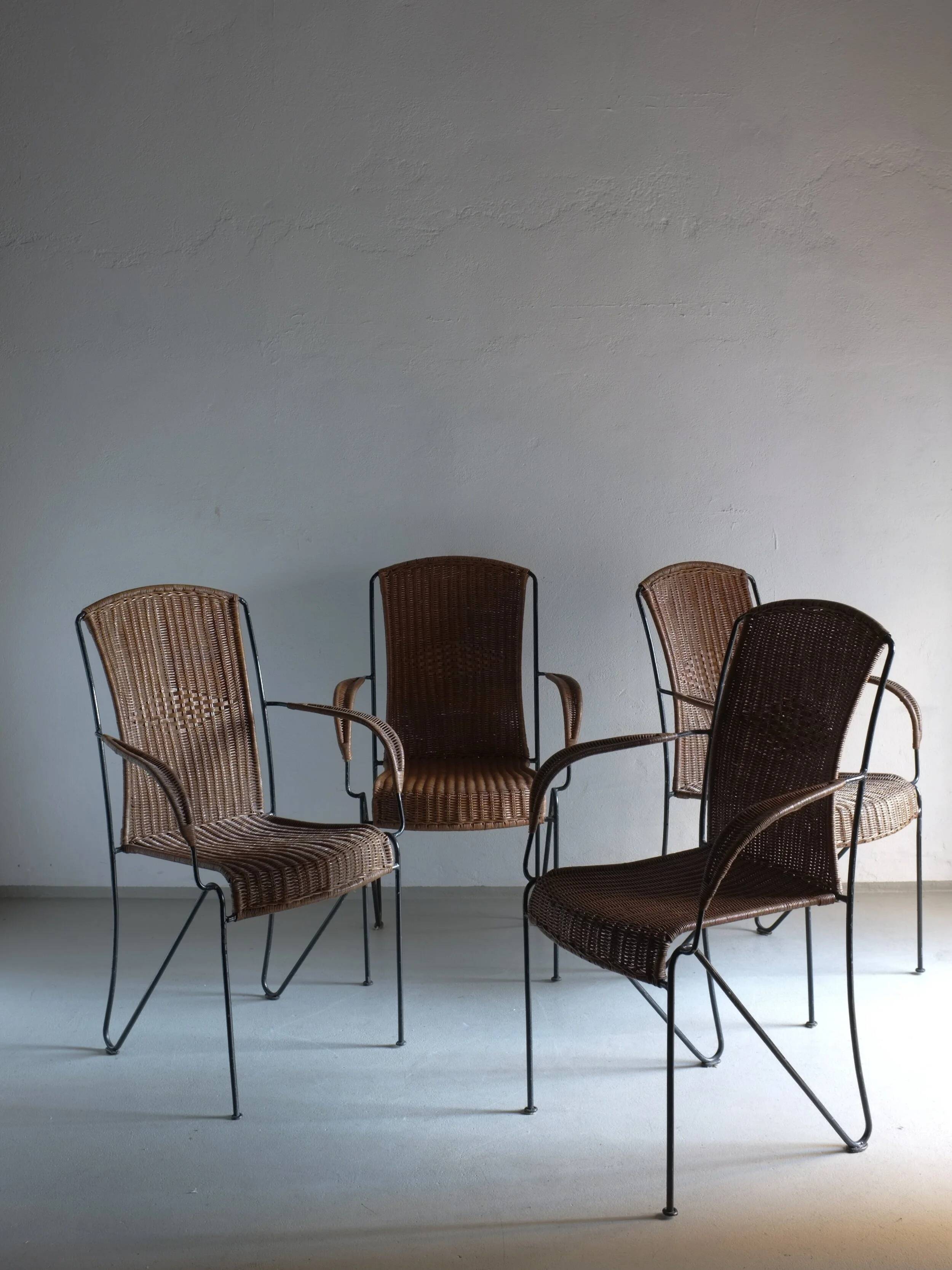 4 Frederick Weinberg wicker iron chairs | 1960s