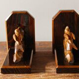 Pair of wooden bookends, birds, art deco,