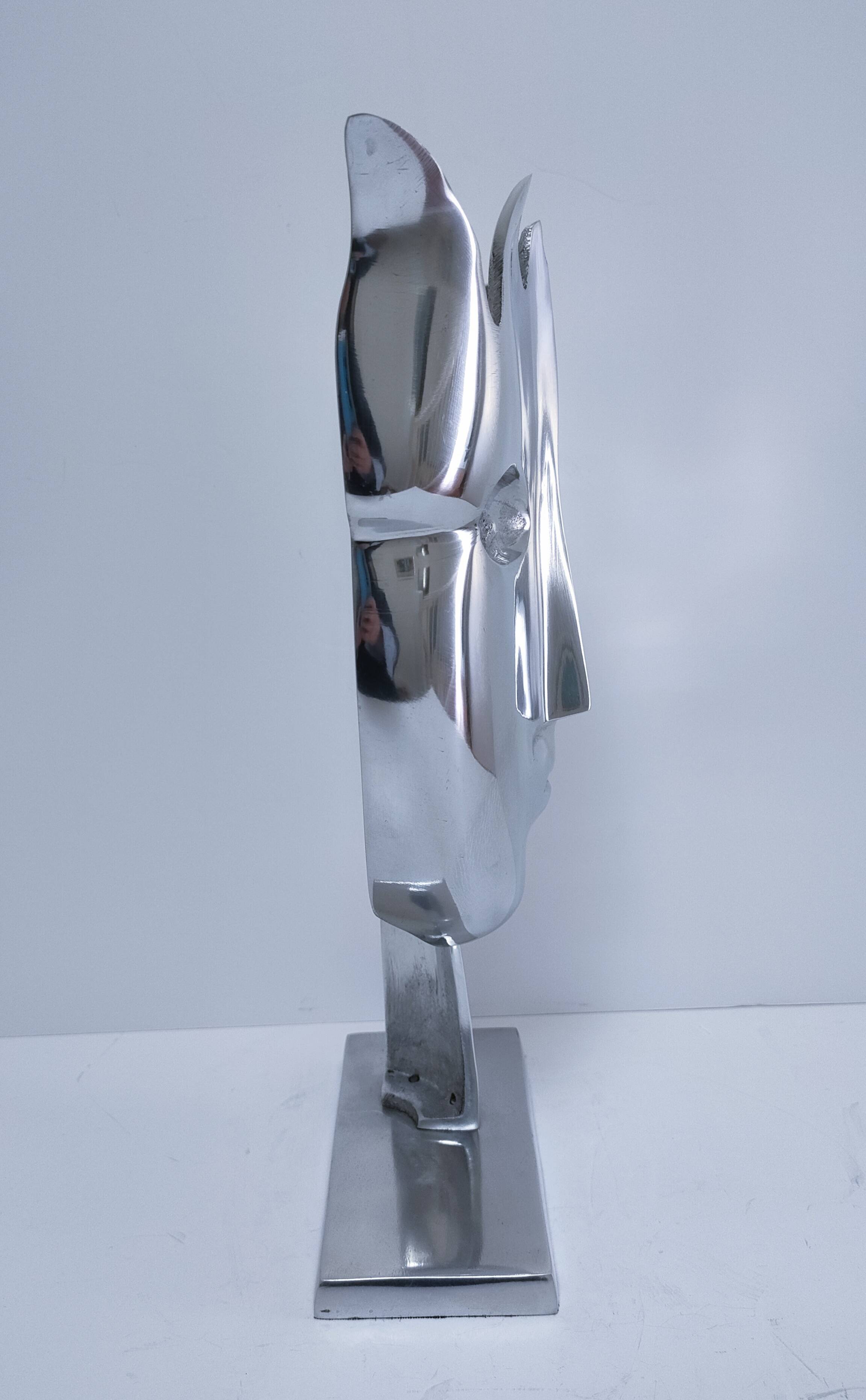 sculpture visage stylisé métal h.34,5 cm design contemporain