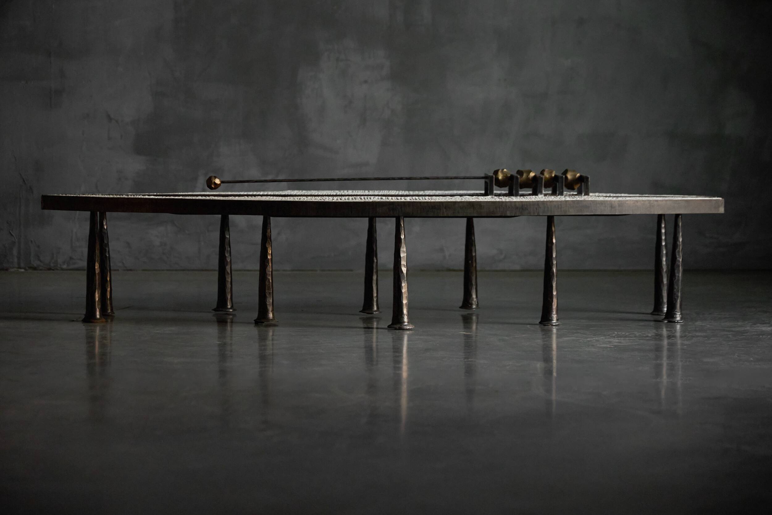 Thomas Serruys steel and stone brutalist coffee table, Belgium, 2019