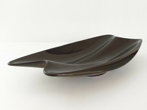 Coupe à fruits Verceram céramique noire nacrée vintage 1960s