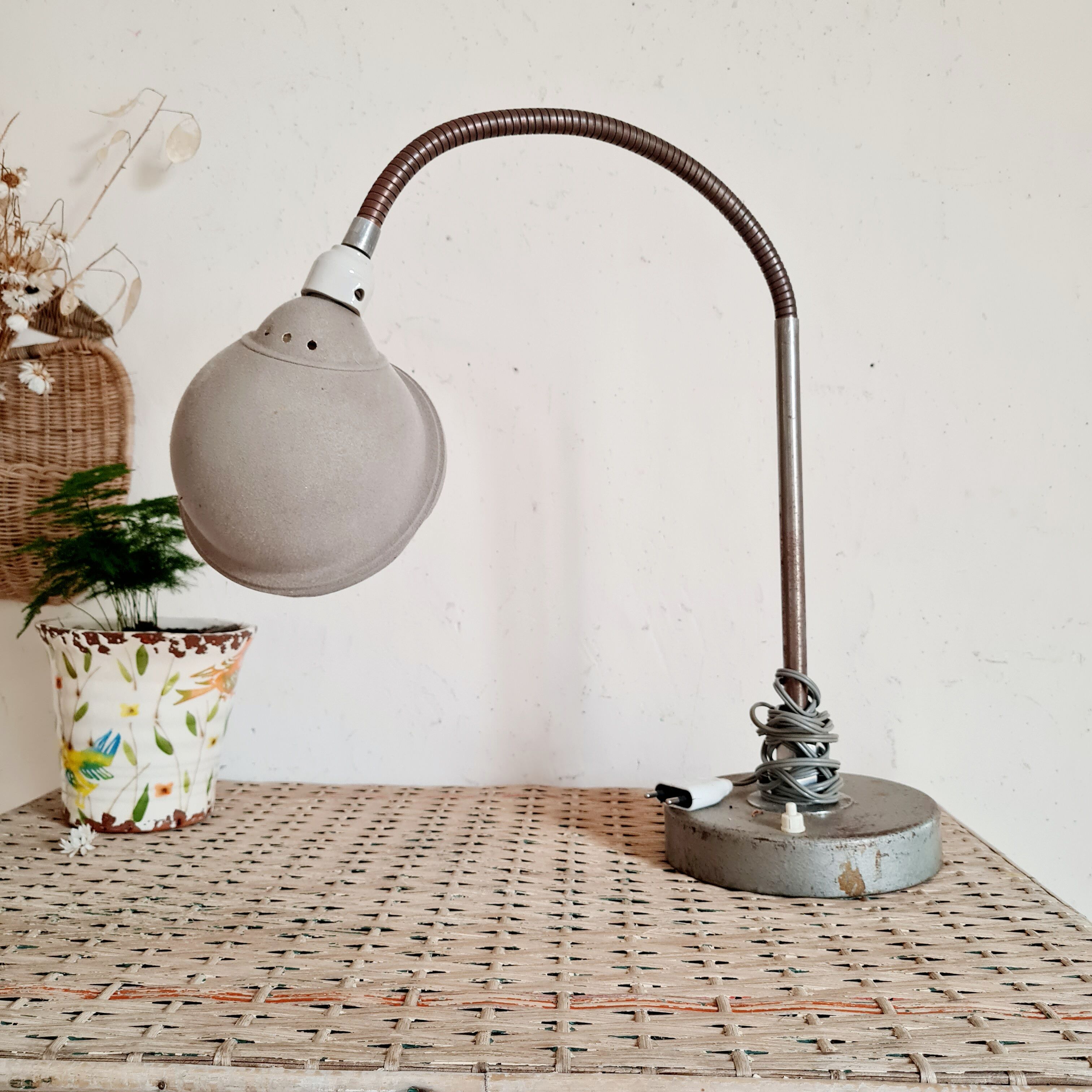 Antique articulated metal workshop lamp