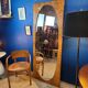 Miroir vintage géant bois clair miroir ovale 1920