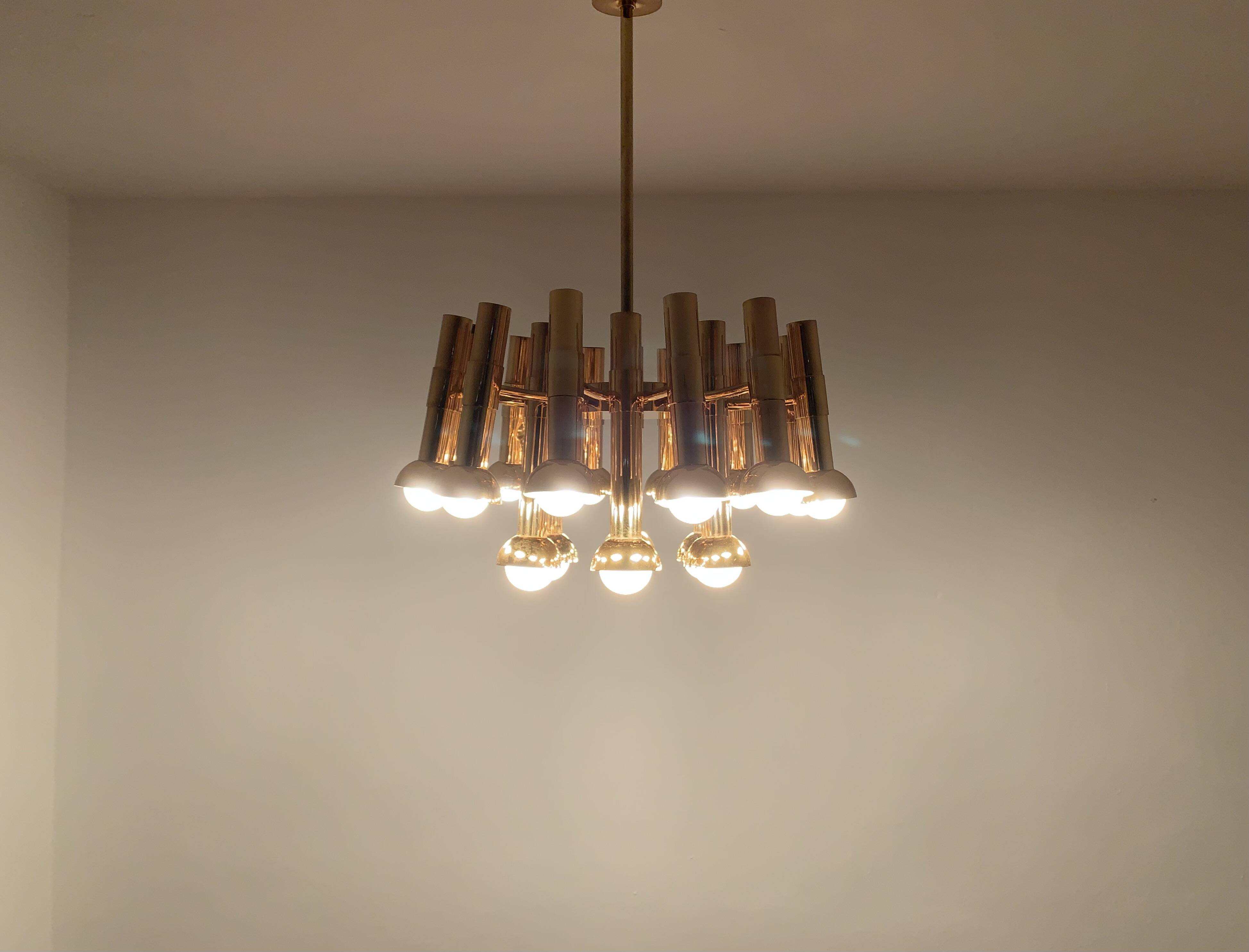 Brass Chandelier by Gaetano Sciolari