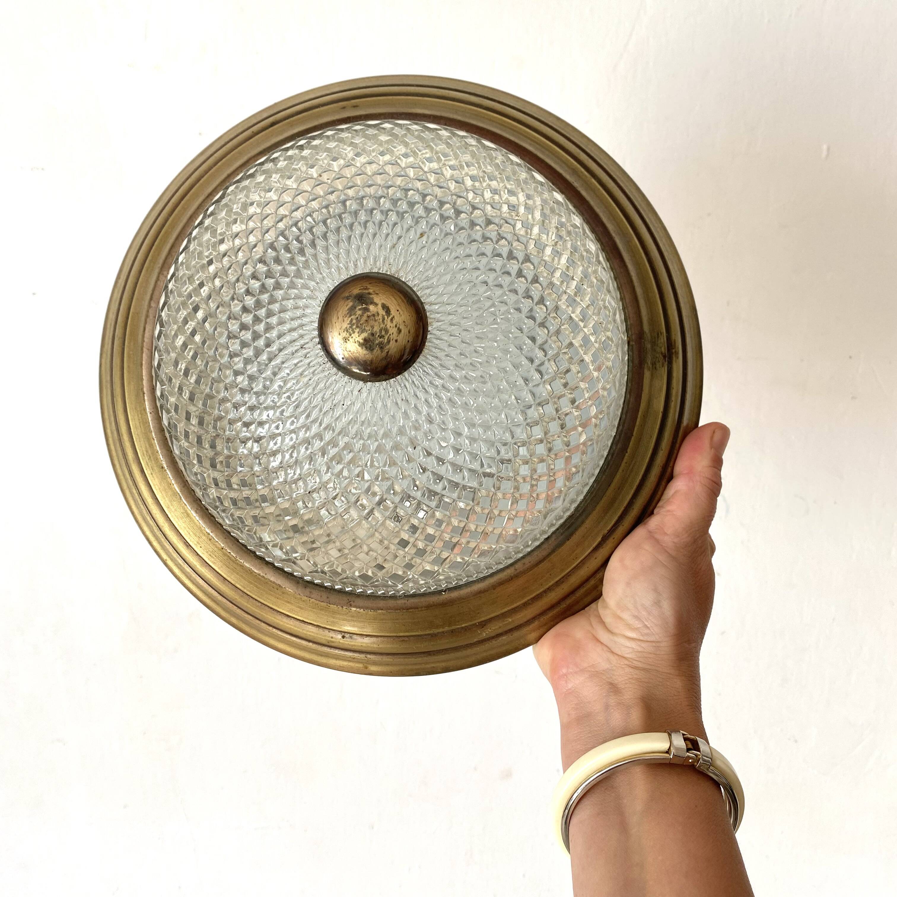 Vintage round glass and metal ceiling light