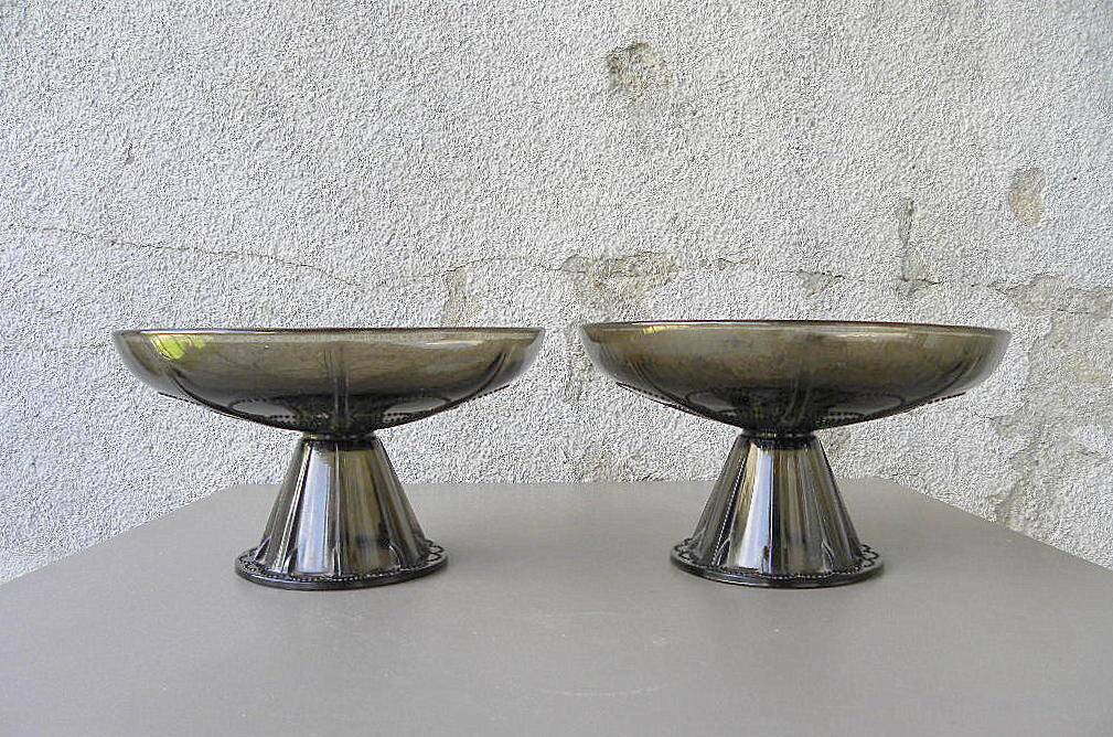 Pair of tazza glass compote cups, circa 1950 - 1970