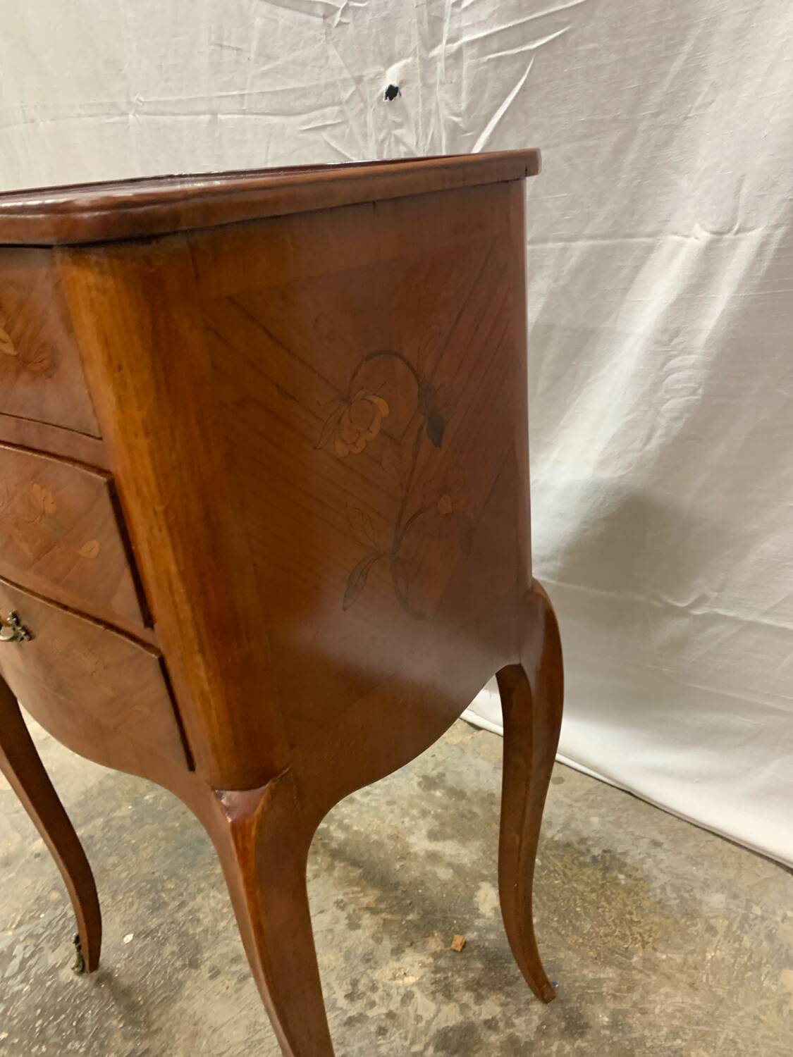 Louis XV style marquetry bedside table with floral flower