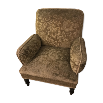 Fauteuil velours kaki