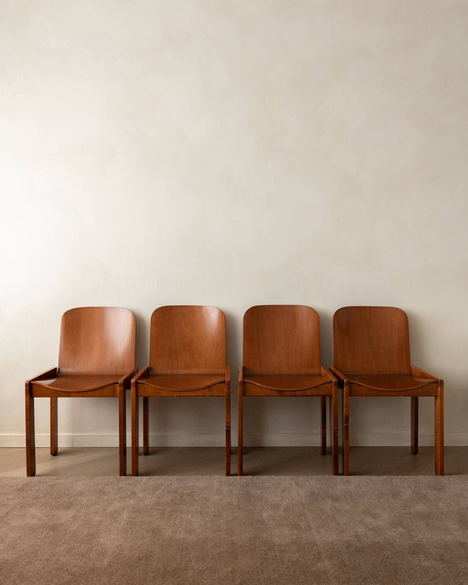 Italian Plywood Dining Chairs Attributed to Molteni, 1970s, Set of 4