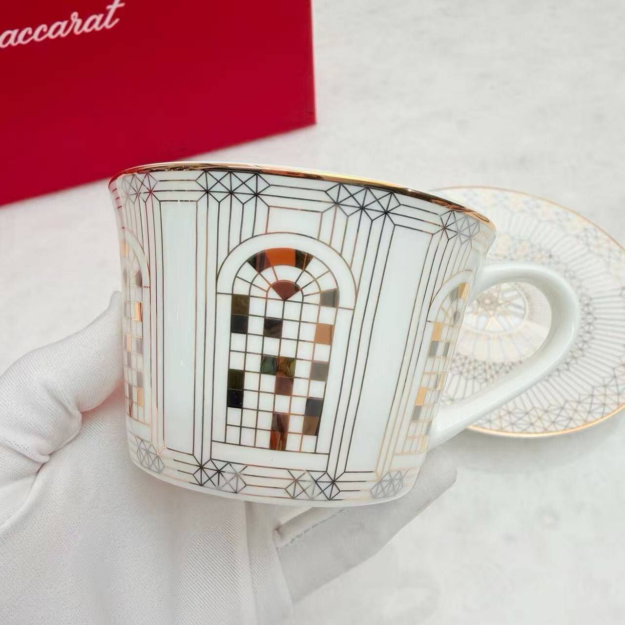 Baccarat Arcadia Gold & Platinum Porcelain Set, 2 Timbales & 2 Plates