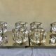 Lot of 2 wall appliques 4 chrome metal lights - moulded glass