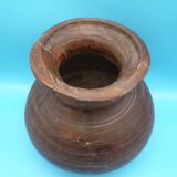 Large carved wooden pot / India