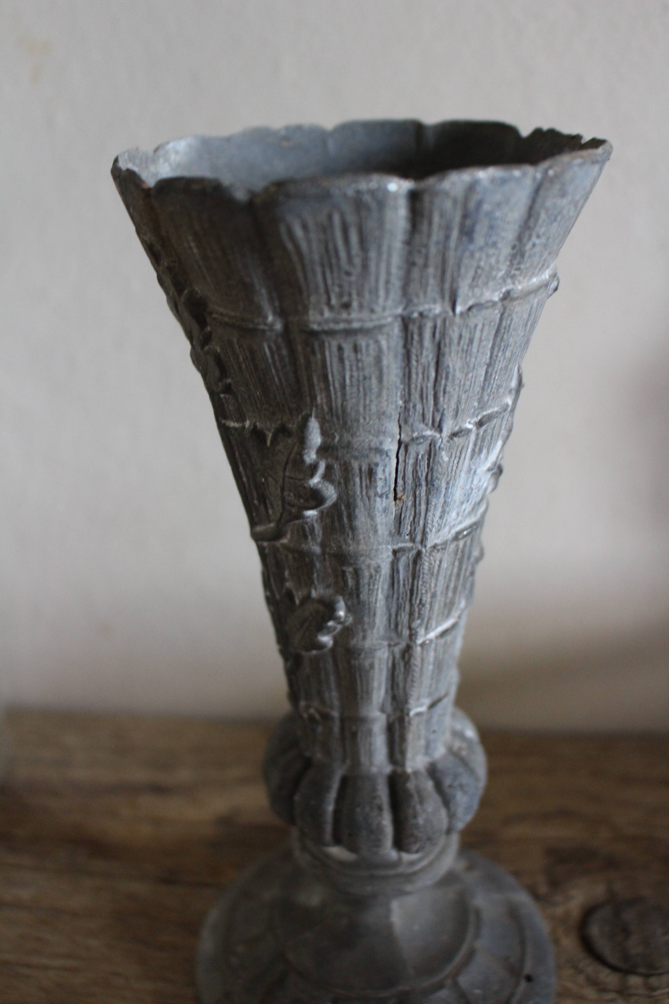 Cemetery Pedestal Vase with Pewter