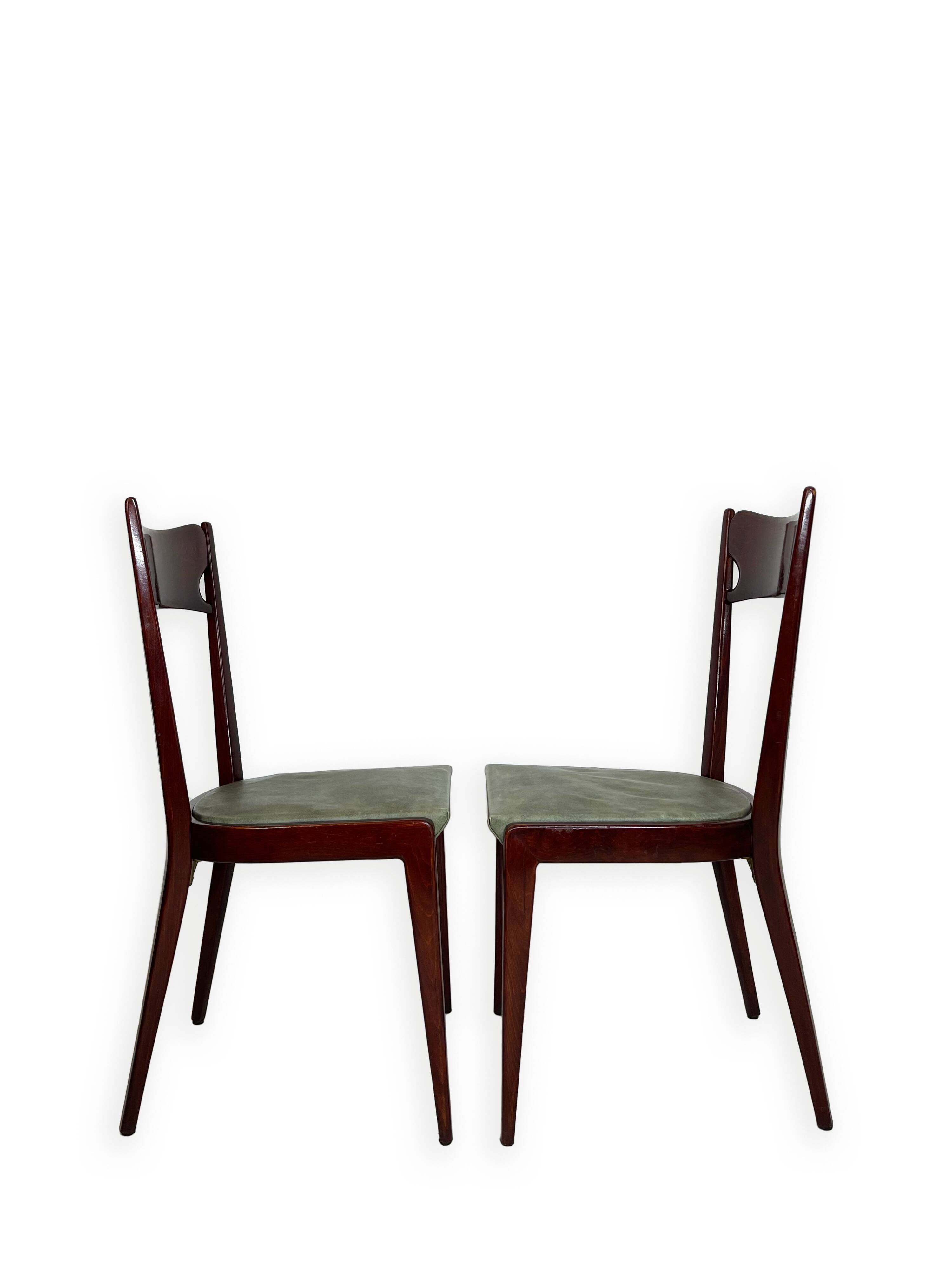 Chaises de salle à manger en bois de hêtre aux tons verts, années 1950