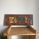 Enameled lava plate signed jean jaffeux circa 1960