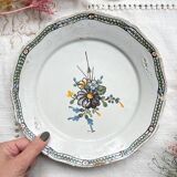Ancienne Assiette Faïence Française XVIIIème NEVERS motif fleuri