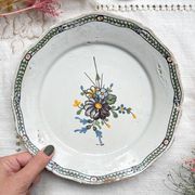 Ancienne Assiette Faïence Française XVIIIème NEVERS motif fleuri