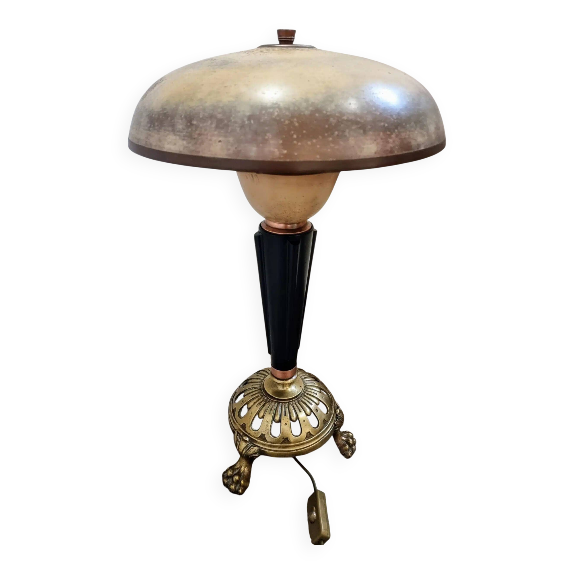 Vintage Art Deco Table Lamp – Copper, Brass & Bakelite – Mushroom Shade – 1920s