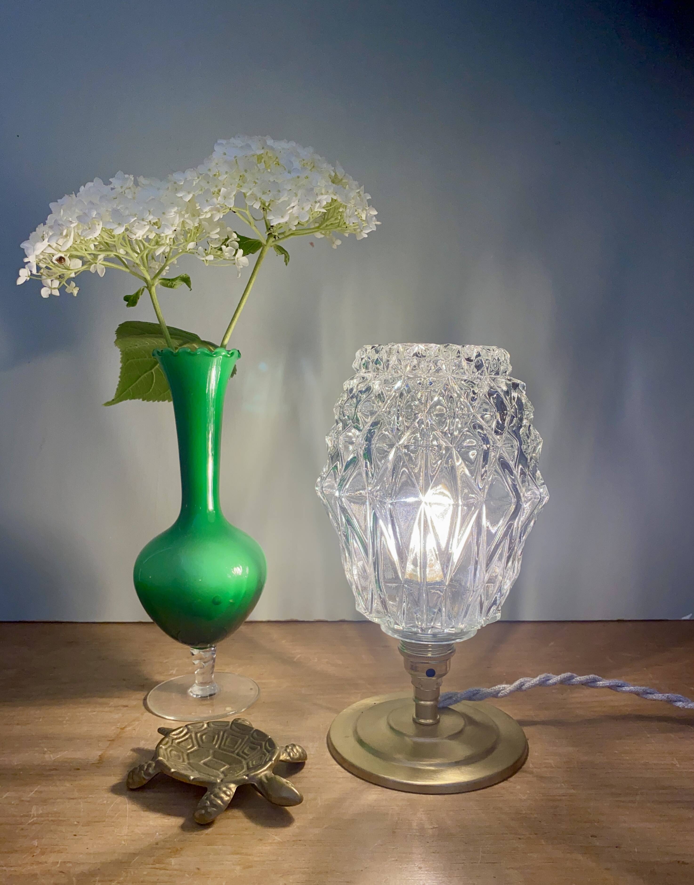 Vintage globe table lamp in molded glass