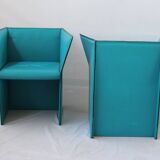 Set of Turquoise Leather Armchairs by Tito Agnoli, Italy, 1970s