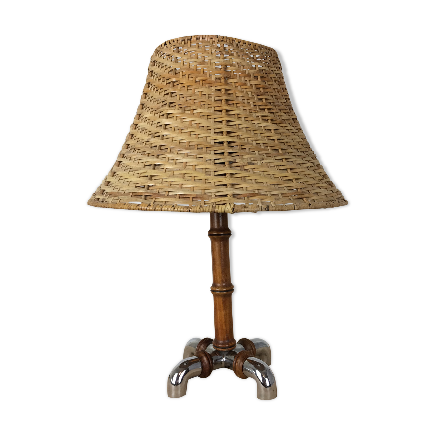 Organic wood lamp bamboo and chrome effect, 70s