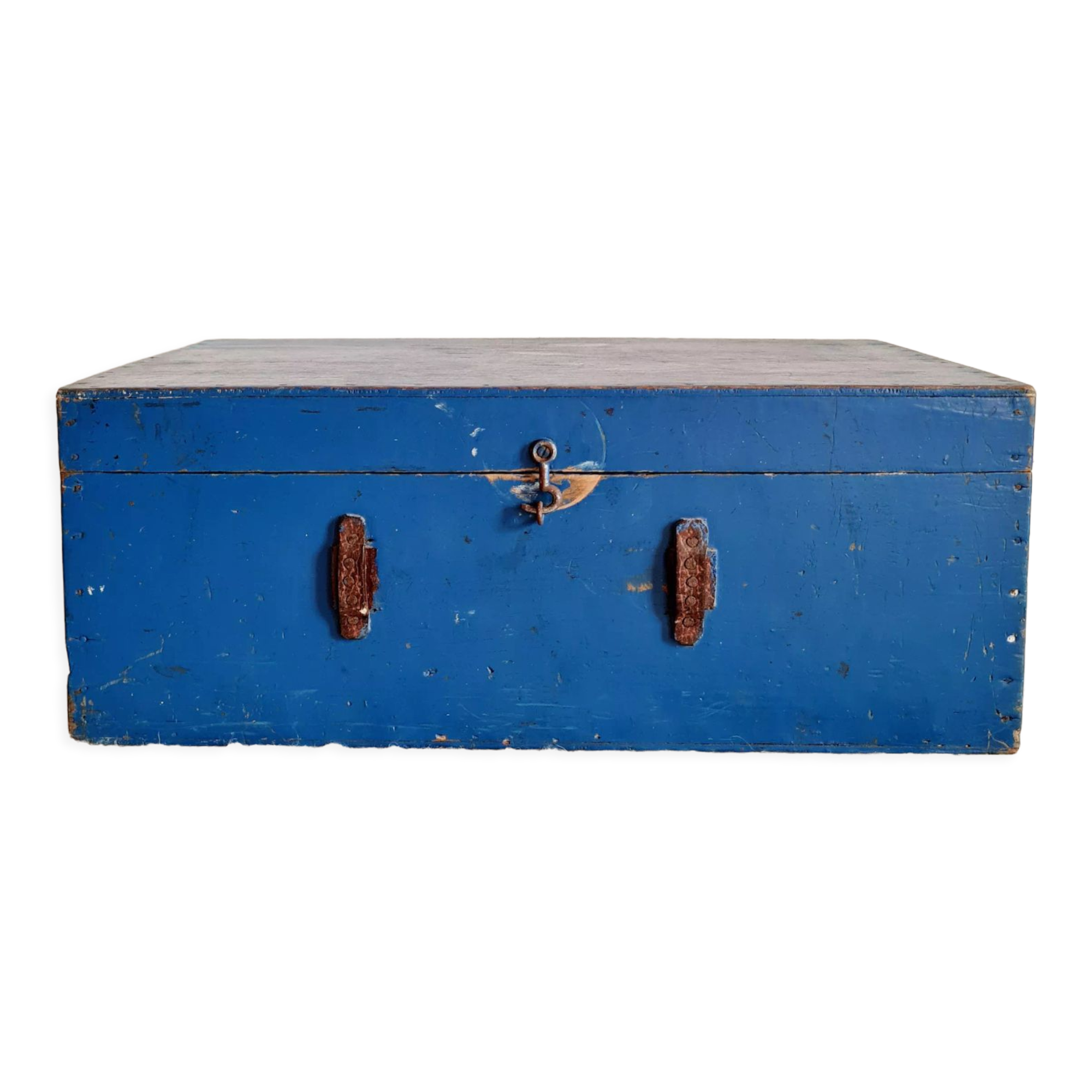 Blue old wooden trunk