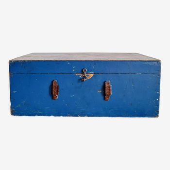 Blue old wooden trunk