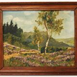 Oil on canvas depicting a wooded landscape.