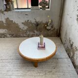 Round coffee table white ceramic and wood