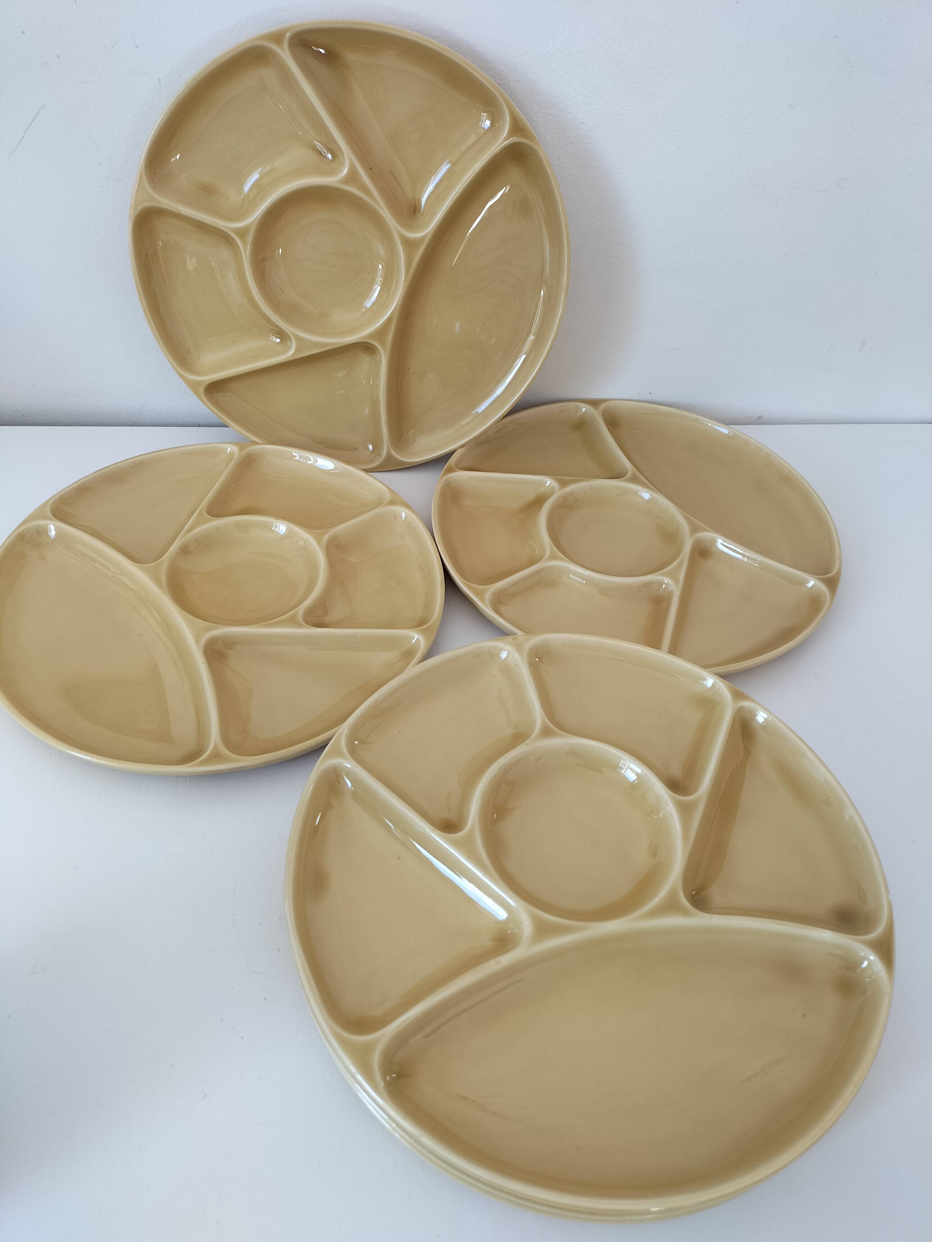 6 compartmentalized plates Gien France – butter yellow shade