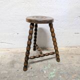 Turned wooden tripod stool