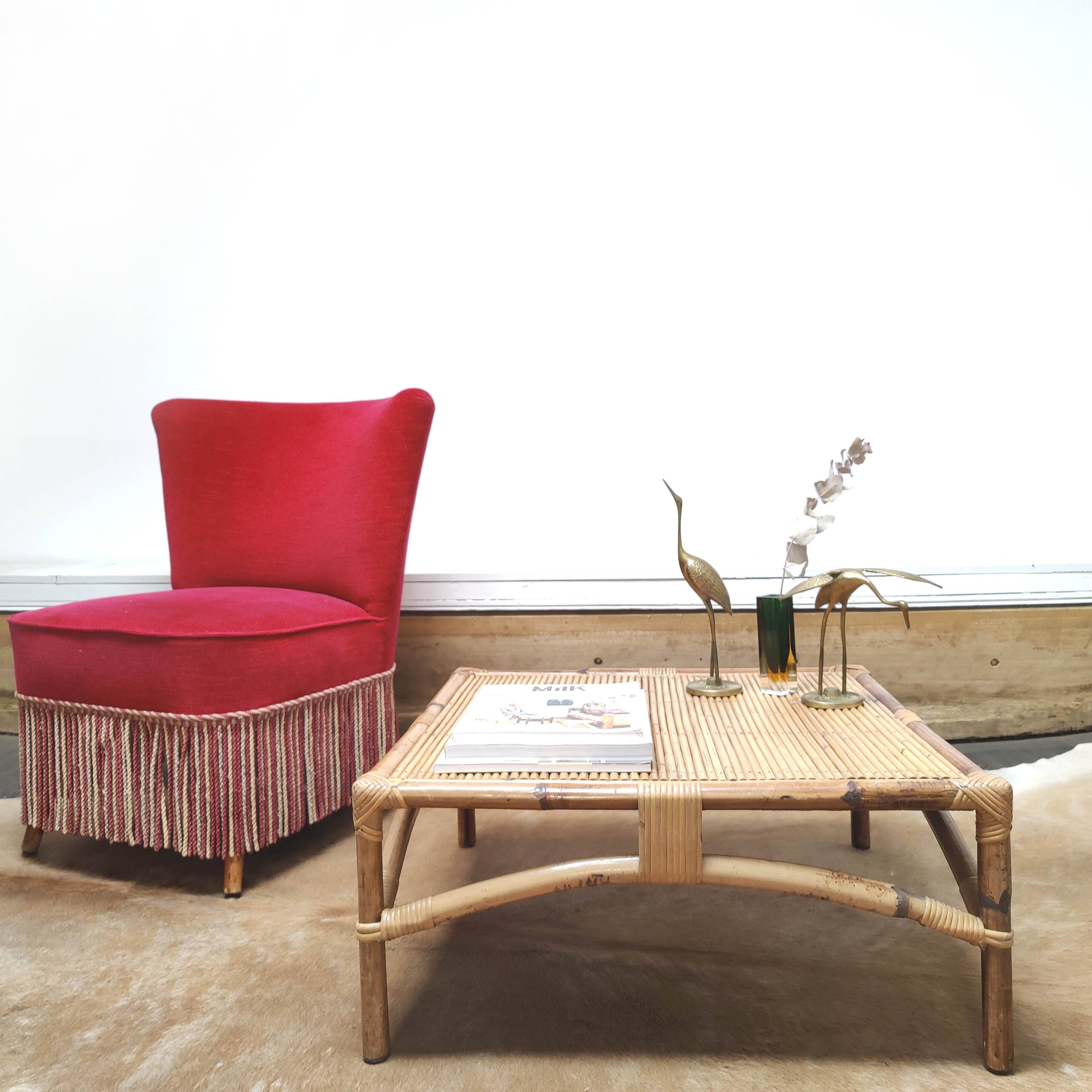 Bamboo rattan coffee table square shape 60s