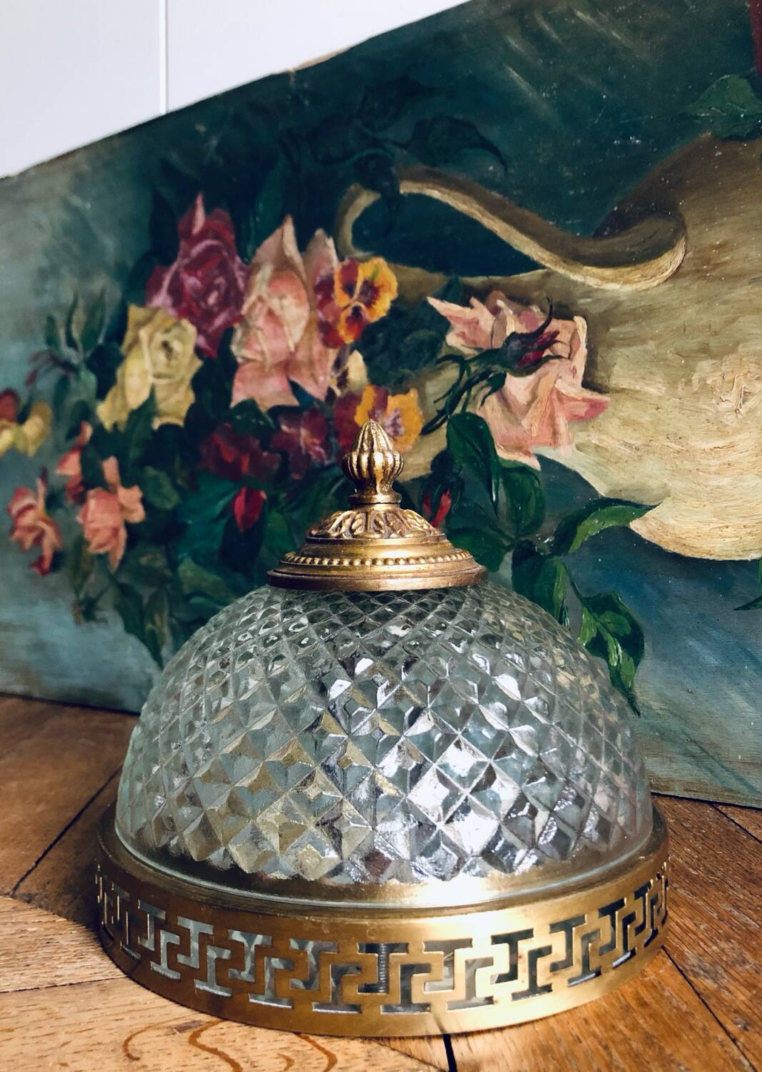 Antique glass and bronze ceiling light by Maison L.GAU